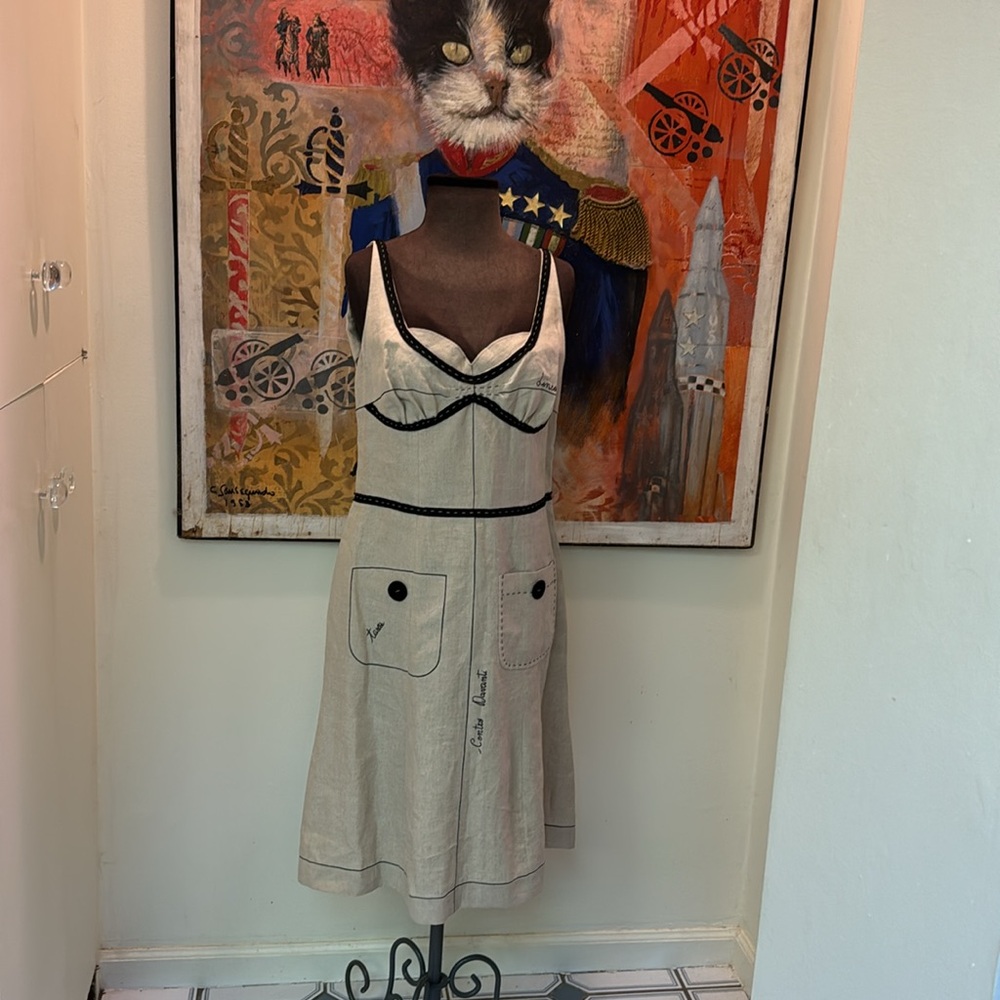 Moschino Cheap&Chic Vintage Linen sidezip Rare Summer shift dress-bustier bodice